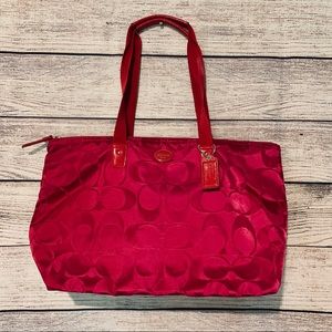 COACH getaway signature nylon weekender purse tote bag pink 12” x 20”